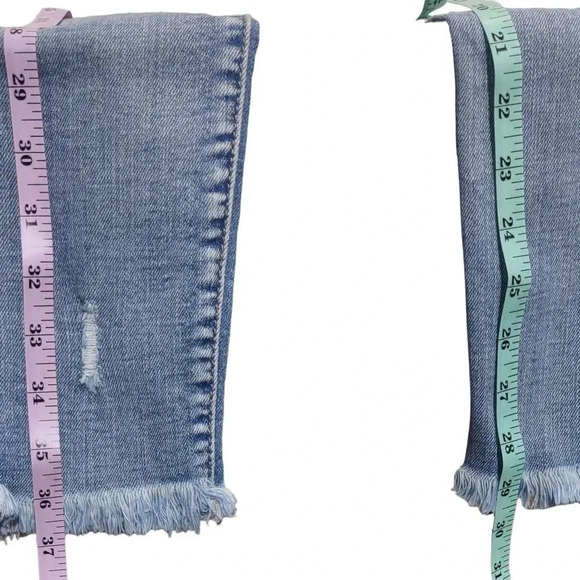 SP Black Label Frayed Skinny Distressed Blue Wash Straight Denim Jeans - Picture 7 of 8